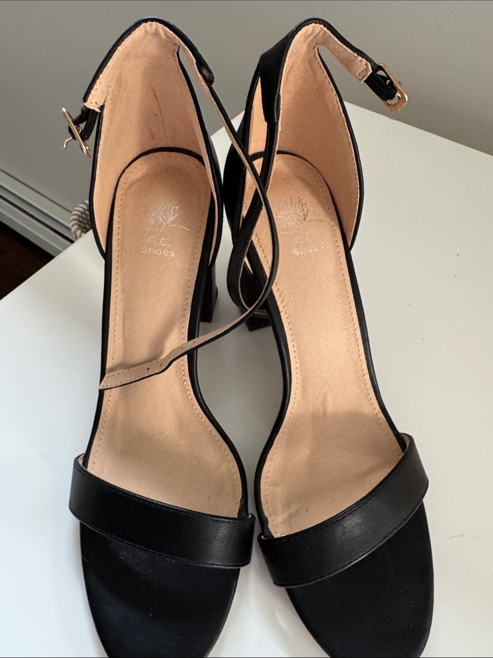 G.C. Shoes Black Ankle-Strap Block Heel Sandals